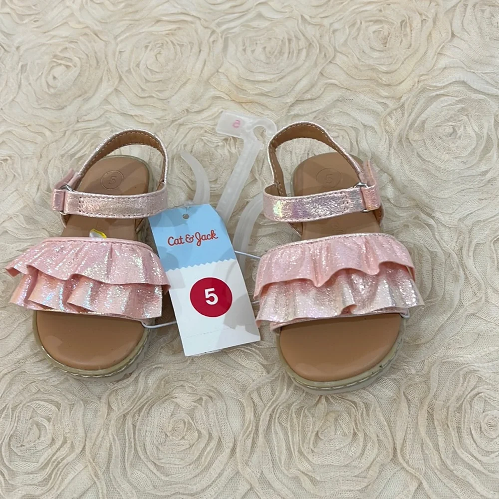 Cat & Jack Pink Shimmer Ruffle Sandals infant size 5